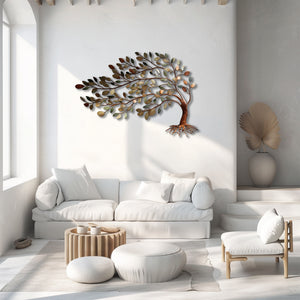 Tree of life metal wall art with flowing branches and botanical leaves 2