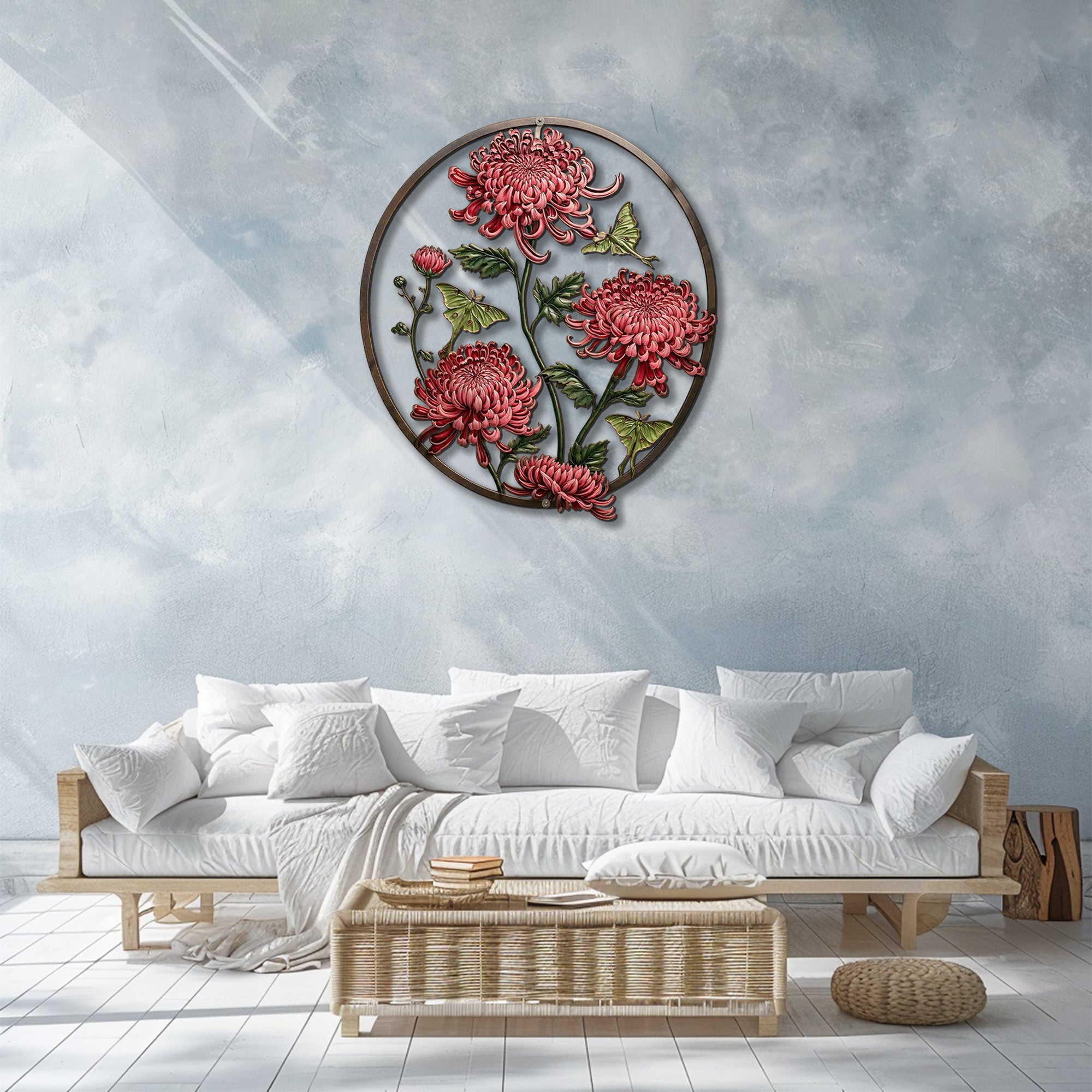 Chrysanthemum butterfly metal wall art floral botanical aluminum wall decor 2
