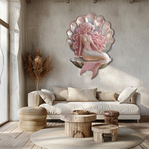 Mermaid Shell UV printed aluminum metal wall art for pastel ocean bedroom nursery and beach house decor 3