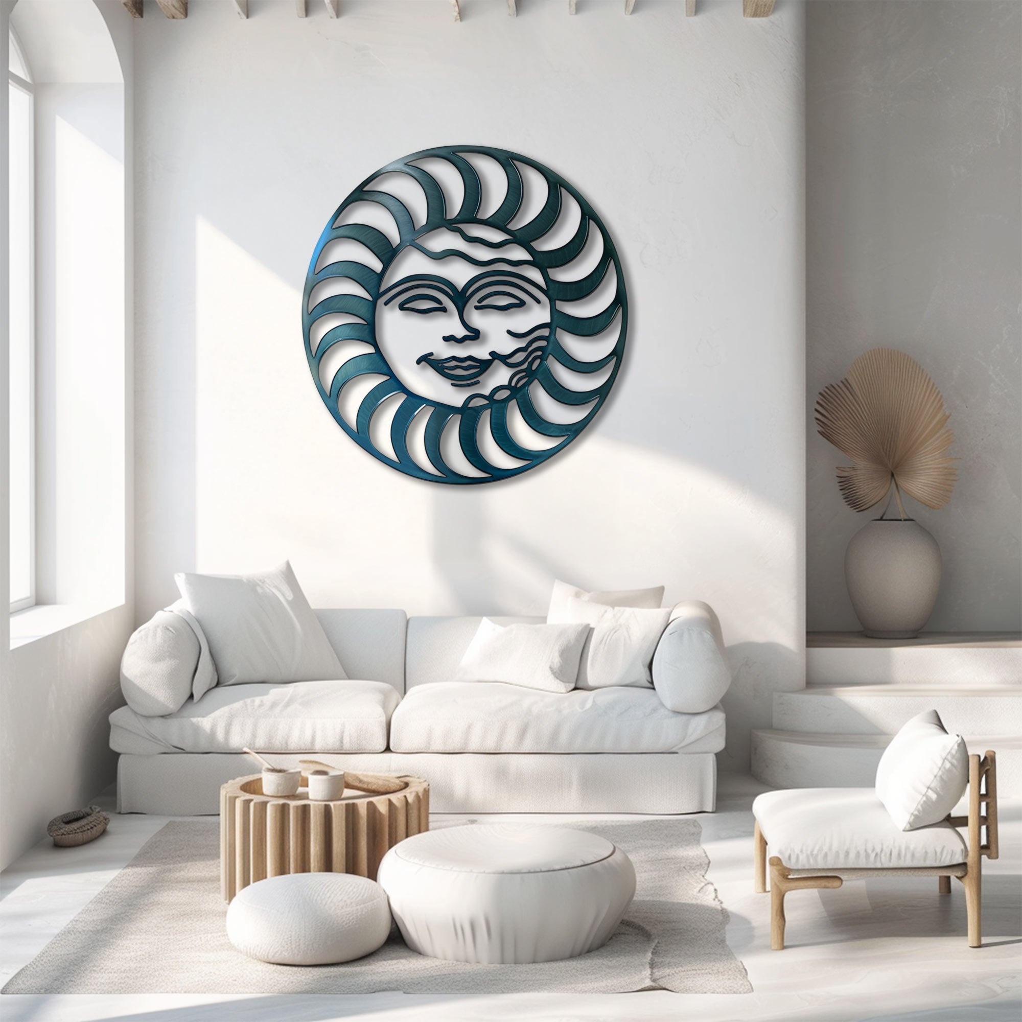 Celestial sun face metal wall art boho southwestern decor 3