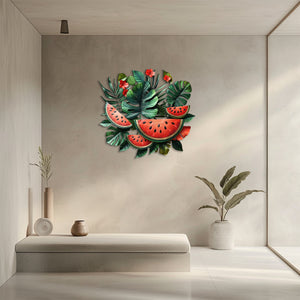 Tropical watermelon wall decor with exotic leaves for boho patio and kitchen spaces 3