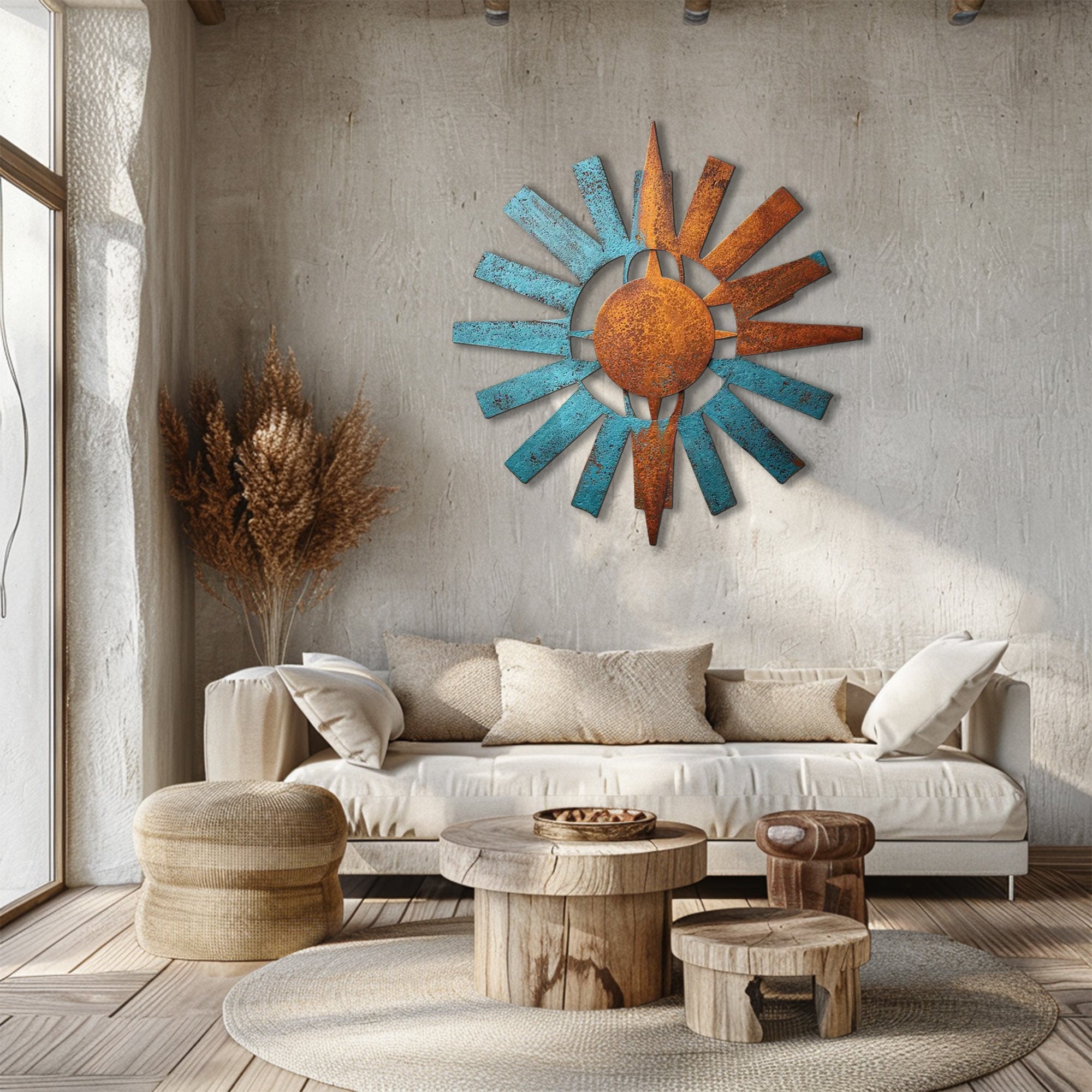 Rustic sunburst metal wall art southwestern outdoor aluminum wall decor 3