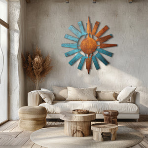 Rustic sunburst metal wall art southwestern outdoor aluminum wall decor 3