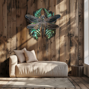 Dragonfly metal wall art with tropical leaves botanical aluminum wall decor 3