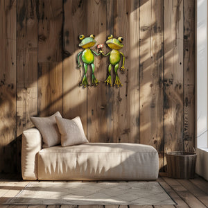 Cute frog couple metal wall art holding flower whimsical garden aluminum wall decor 3