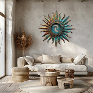 Celestial spiral sun metal wall art rustic southwestern decor 3