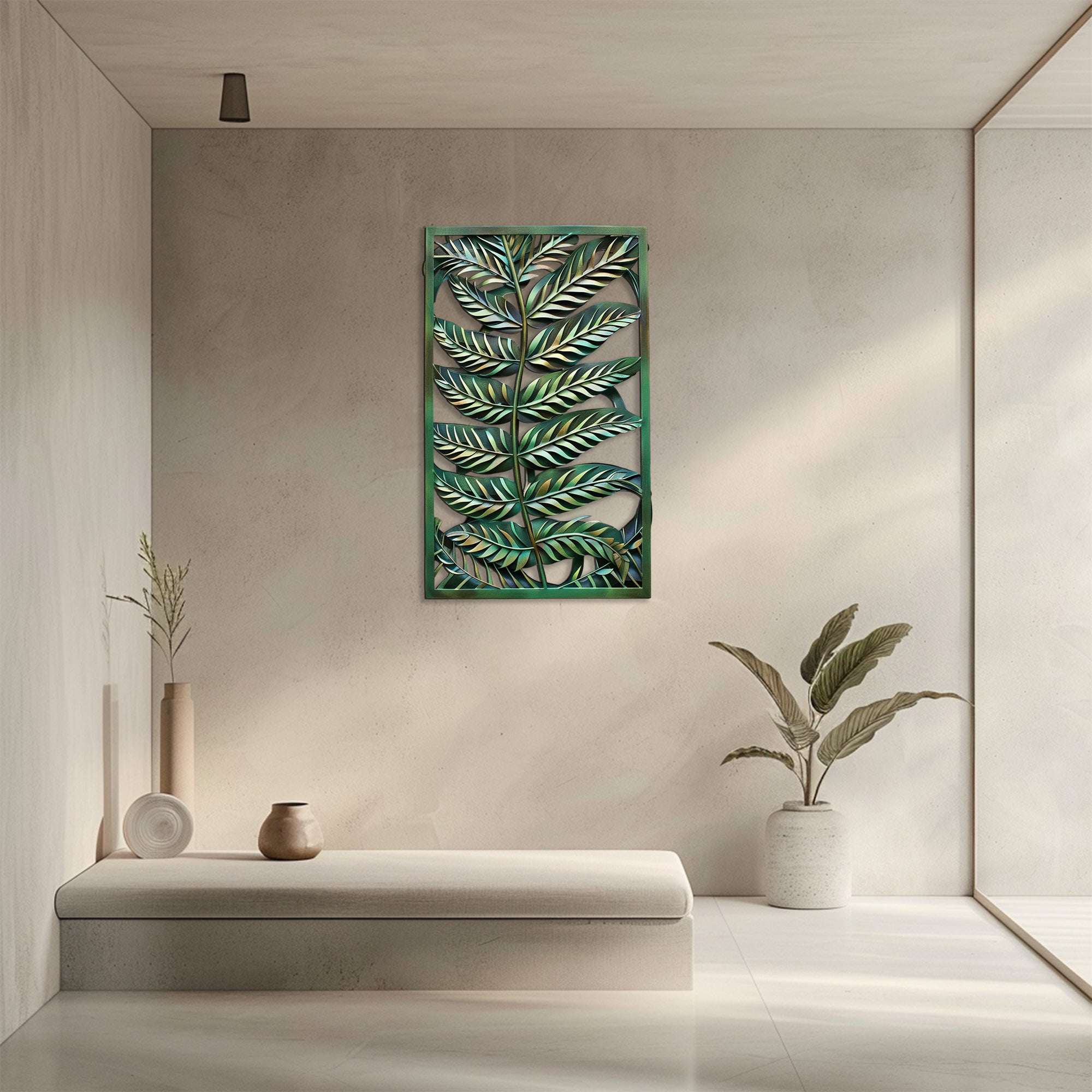 Tropical fern leaf metal wall art botanical greenery decor 3