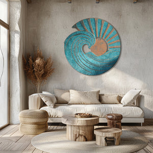 Ocean Wave Sunrise UV printed aluminum metal wall art for coastal beach house living room and patio decor 3