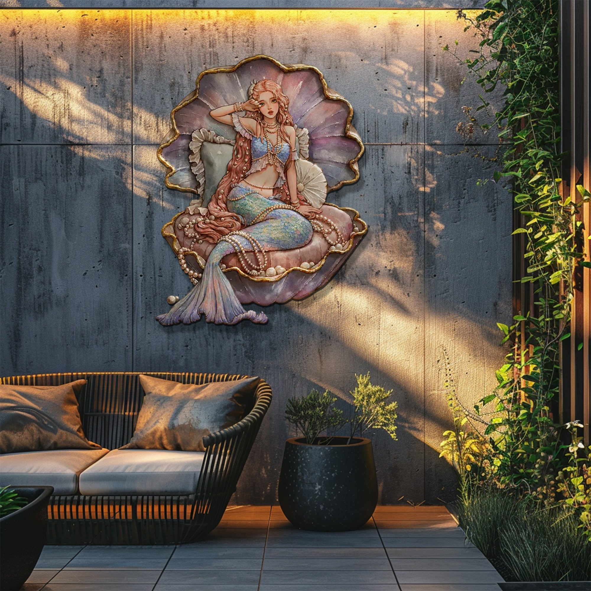 Mermaid Pearl Seashell UV printed aluminum metal wall art for ocean bedroom nursery and beach house decor 4