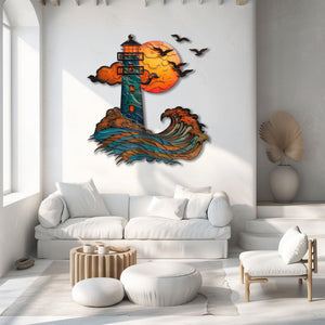 Lighthouse Ocean Wave UV printed aluminum metal wall art for coastal beach house living room and patio decor 5