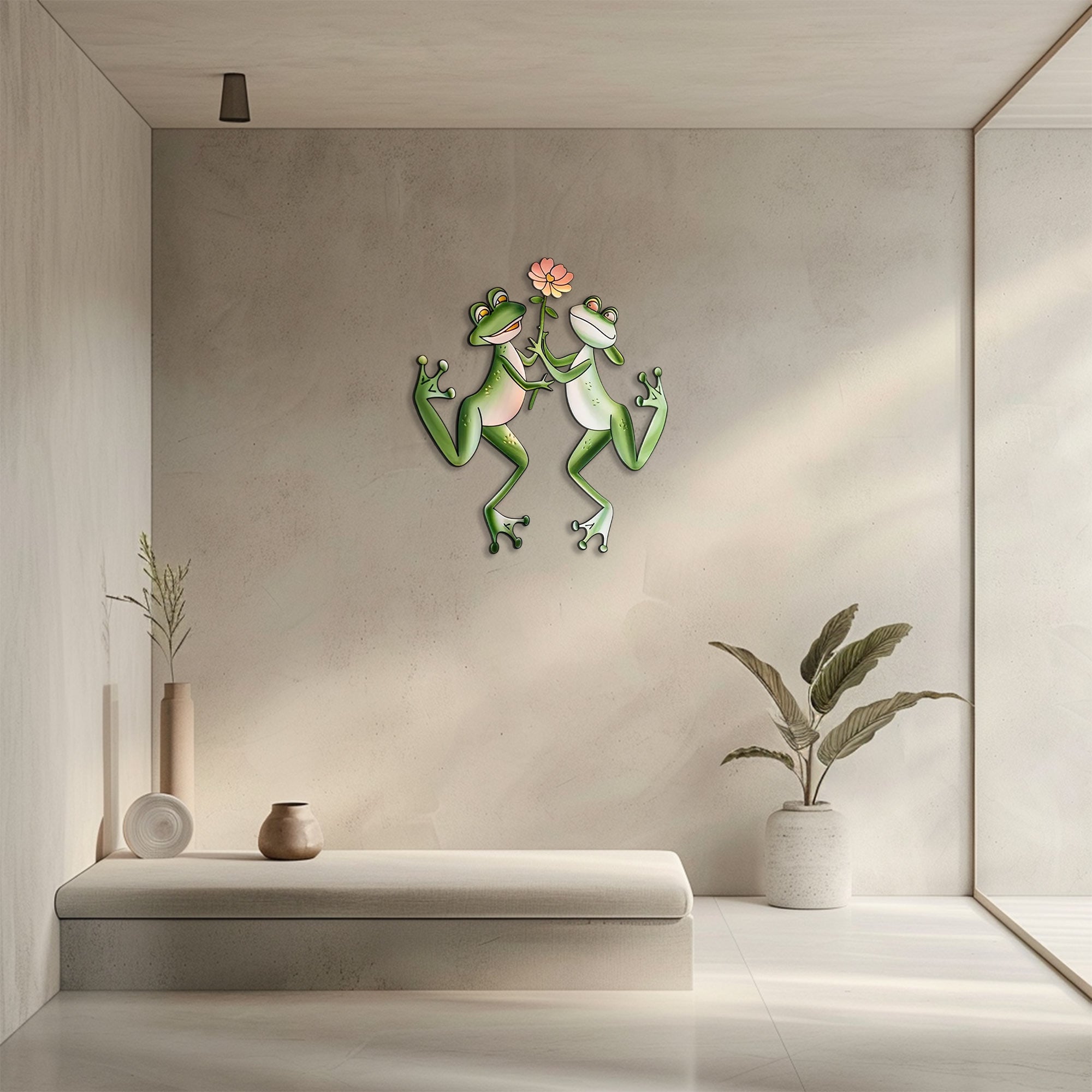 Cute frog flower metal wall art whimsical garden aluminum wall decor 3