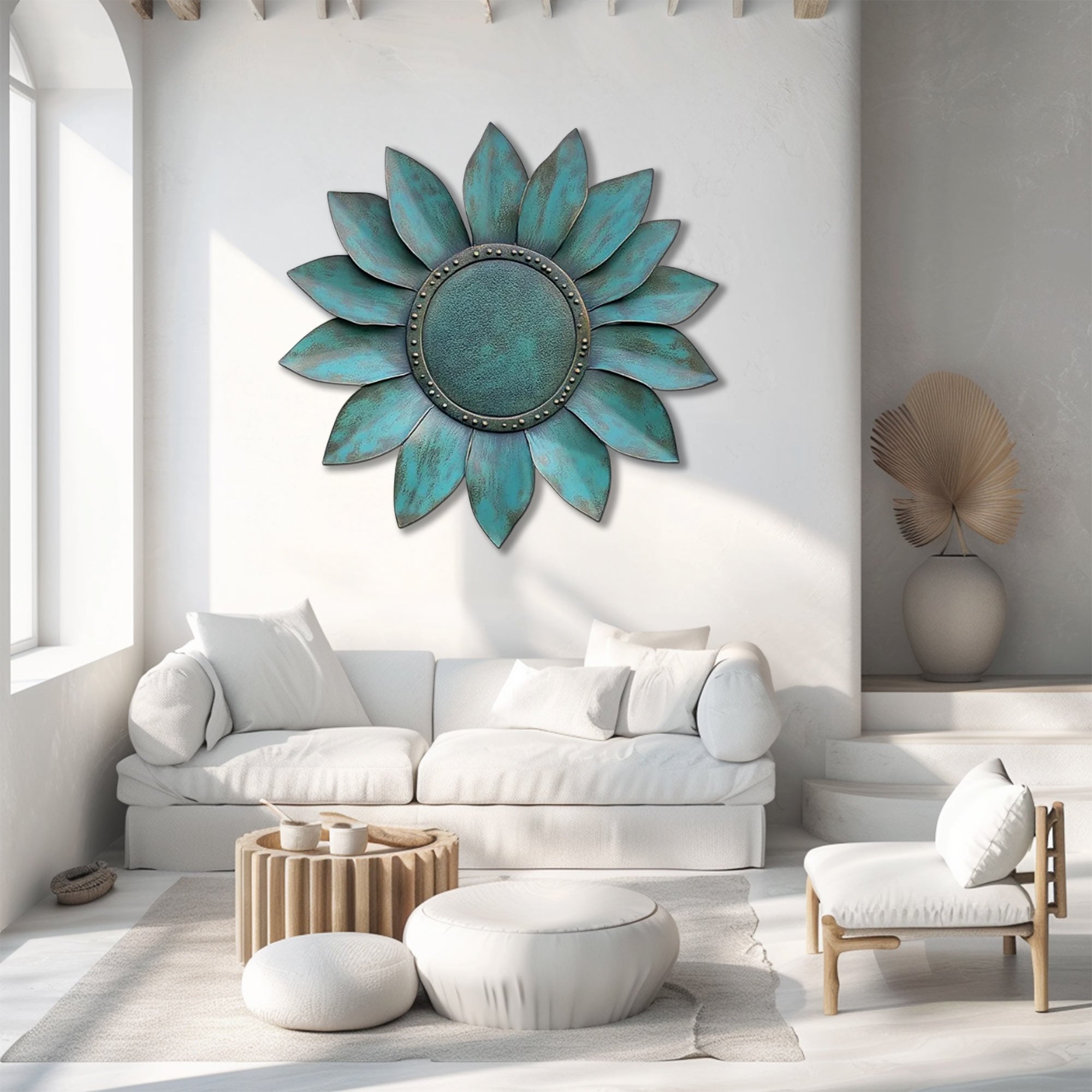 Turquoise Sunflower UV printed aluminum metal wall art for rustic garden patio and farmhouse decor 5