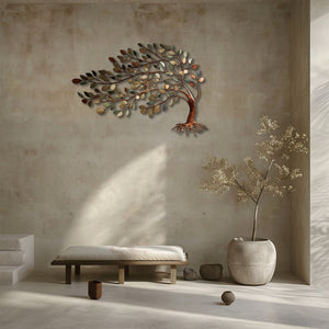 Tree of life metal wall art with flowing branches and botanical leaves 3