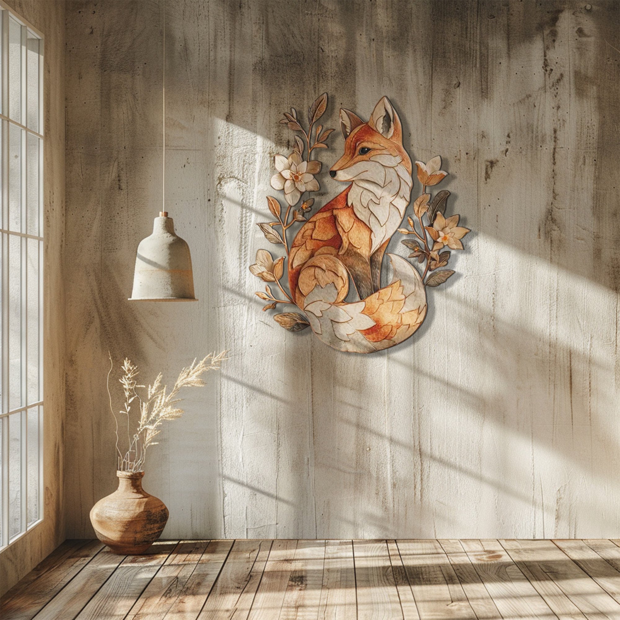 Fox Floral UV printed aluminum metal wall art for woodland living room bedroom and nursery decor 3