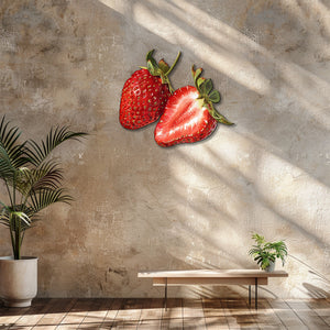 Strawberry metal wall art with vibrant red fruit and botanical detailing for farmhouse kitchen decor 3