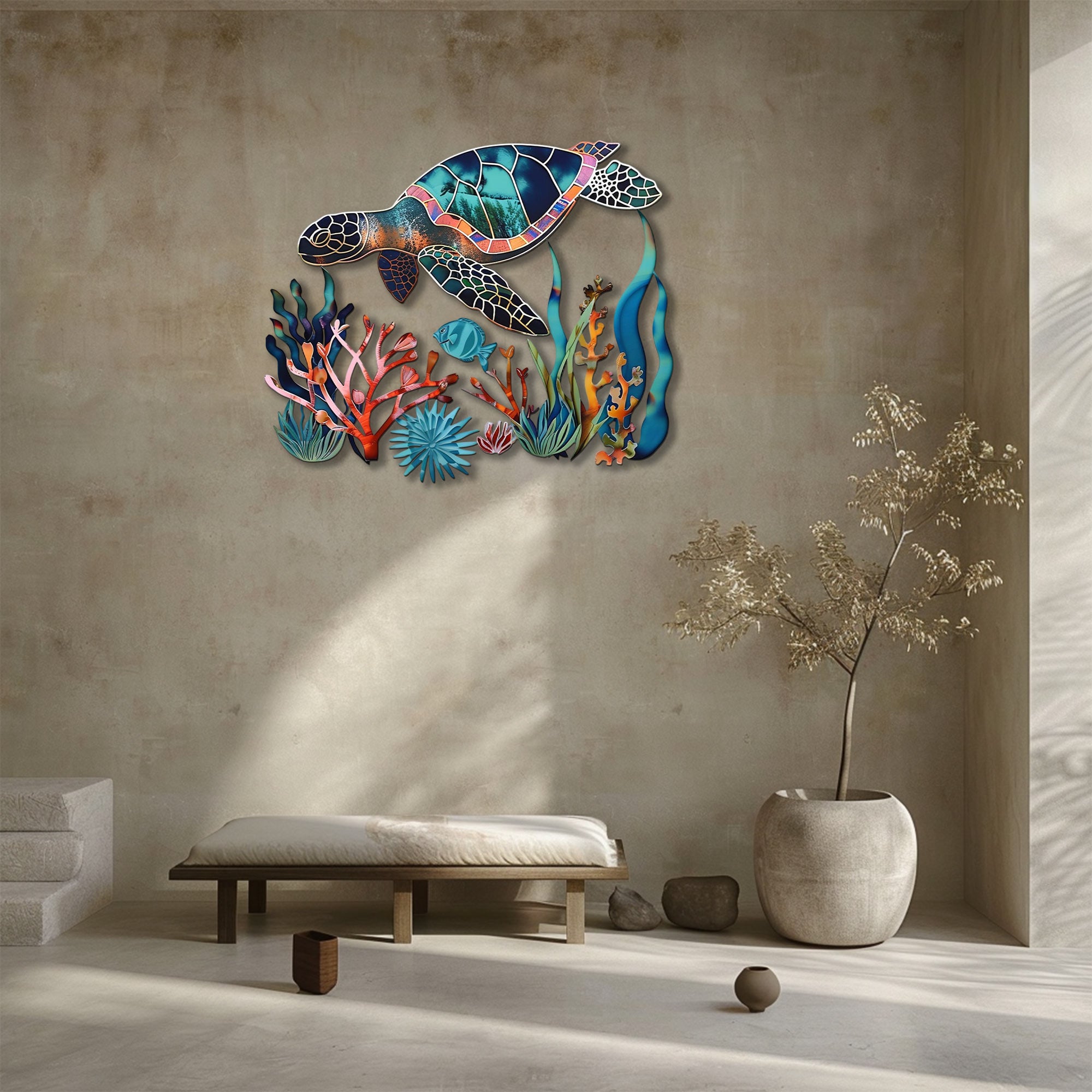 Sea turtle coral reef metal wall art coastal ocean decor 3