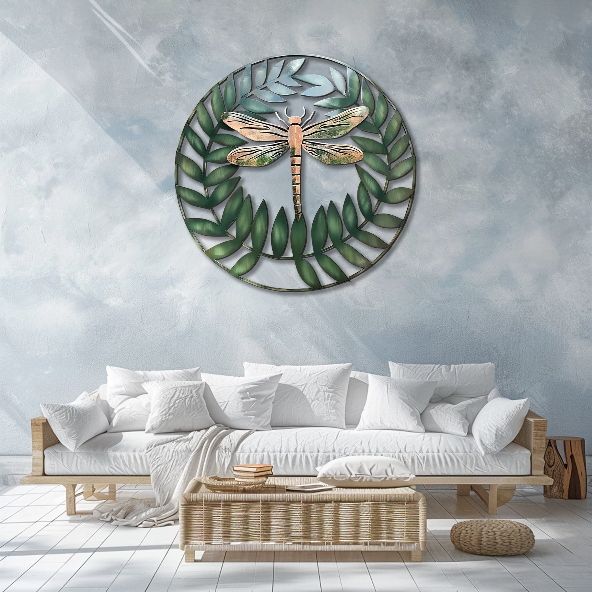Dragonfly leaf metal wall art with botanical wreath aluminum wall decor 3