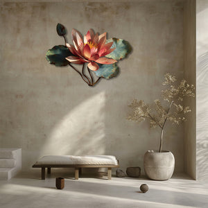 Lotus bloom metal wall art with lily pads and zen botanical styling 4