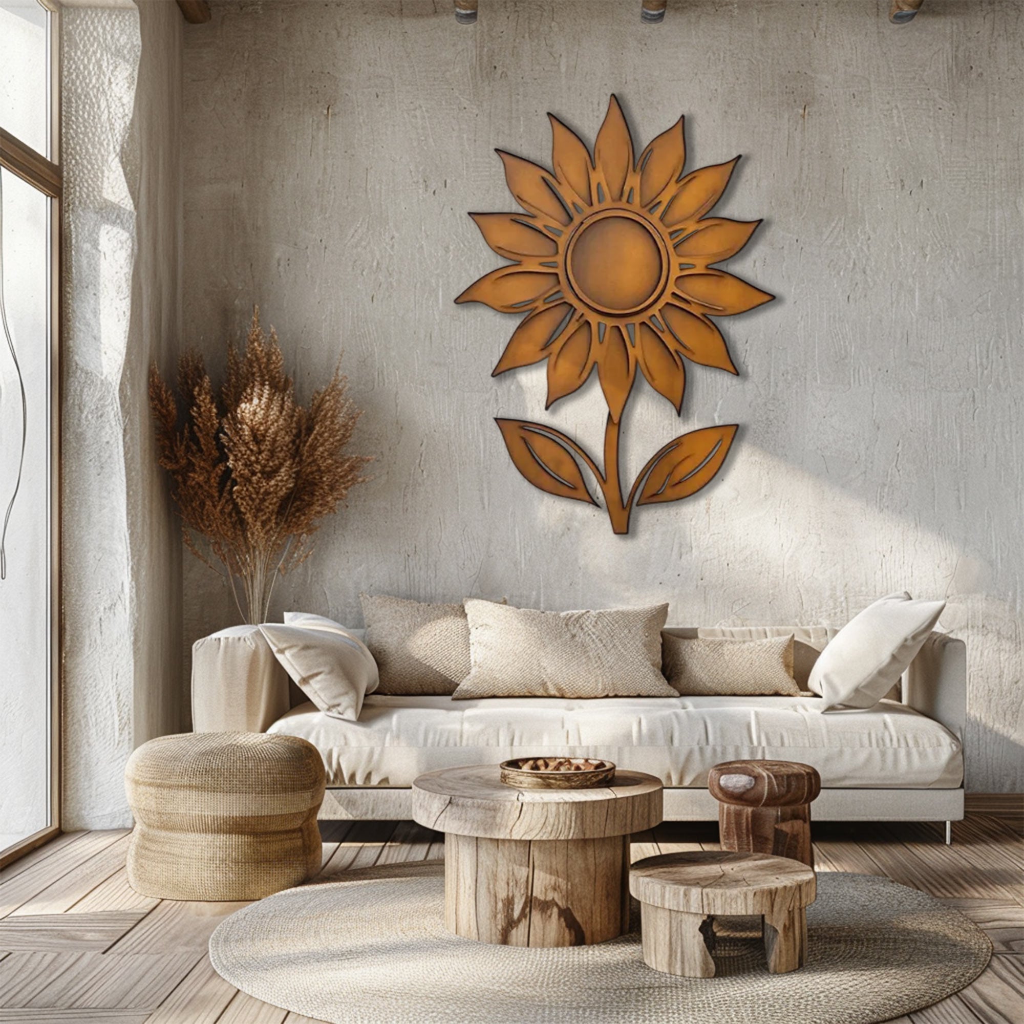 Rustic Sunflower Stem UV printed aluminum metal wall art for outdoor garden patio and farmhouse decor 4