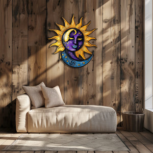 Celestial metal wall art with faux 3D cosmic artwork for spiritual decor 3