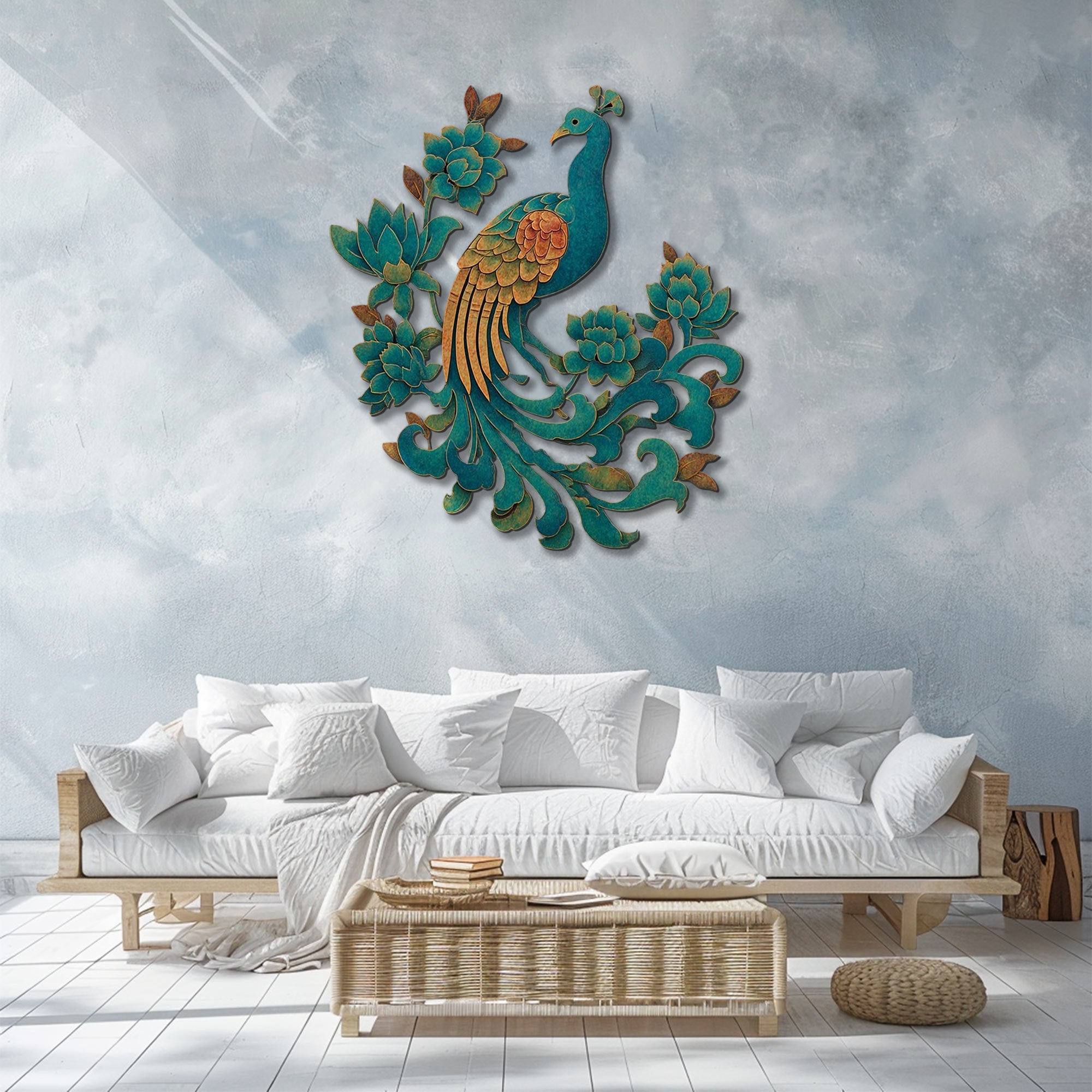 Peacock Floral UV printed aluminum metal wall art for botanical patio garden and living room decor 4