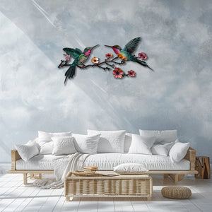 Hummingbird Branch UV printed aluminum metal wall art for floral living room and patio decor 3