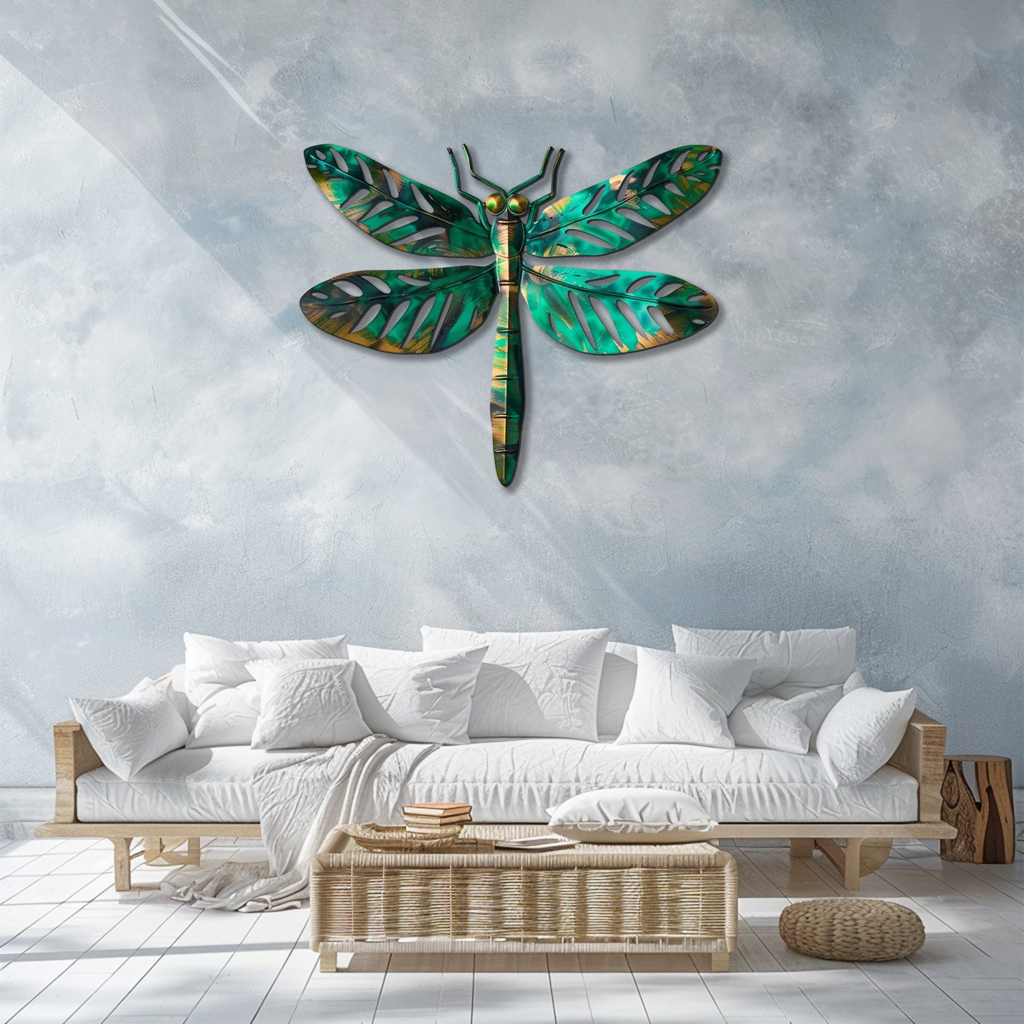 Tropical dragonfly metal wall art with botanical wings aluminum wall decor 3