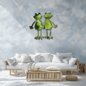 Cute frog pair metal wall art whimsical garden aluminum wall decor 3