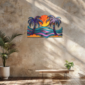 Tropical palm sunset metal wall art coastal beach decor 3