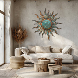 Turquoise sun metal wall art rustic southwestern outdoor wall decor 3