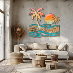Tropical palm beach metal wall art coastal ocean decor 3
