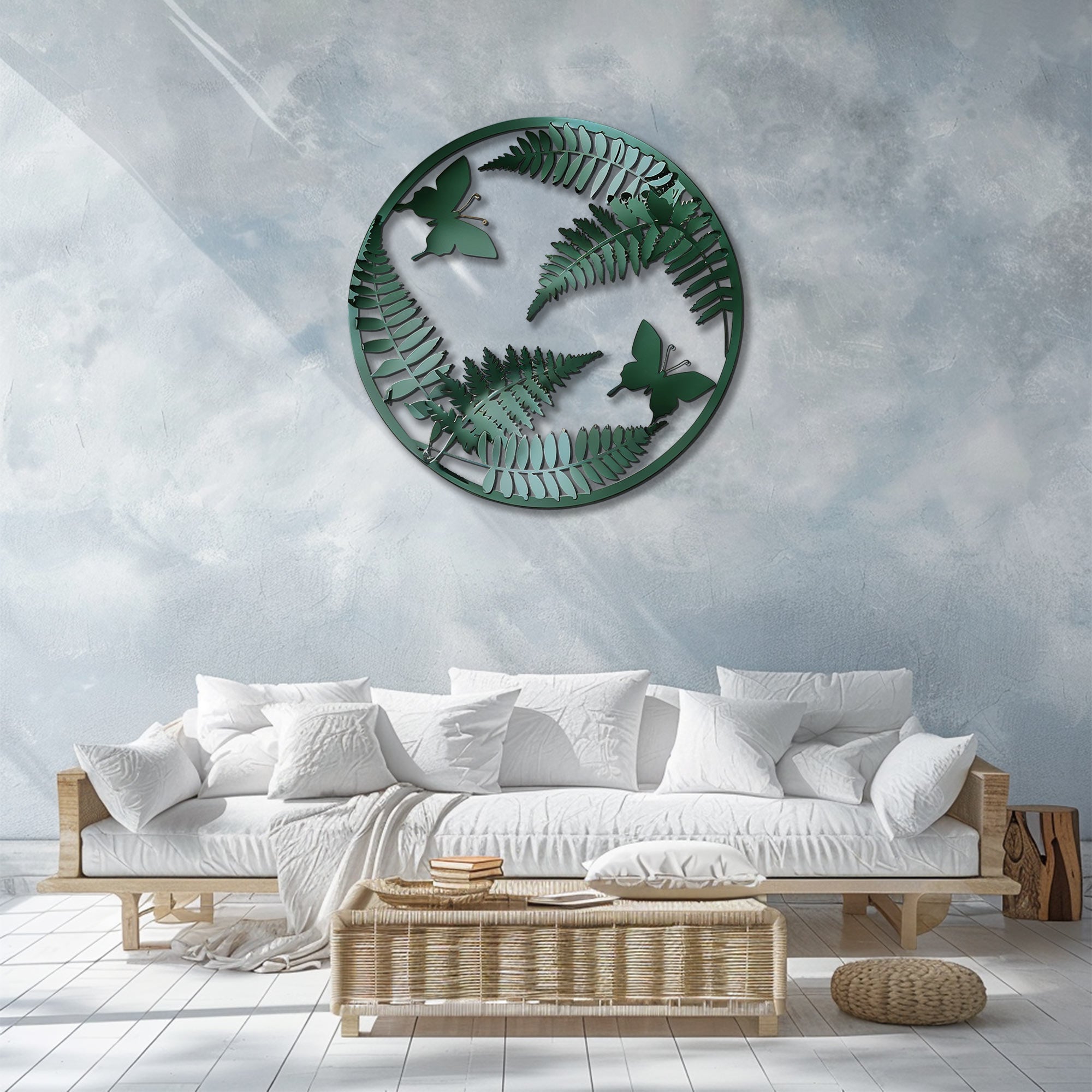 Fern butterfly metal wall art botanical garden decor 3