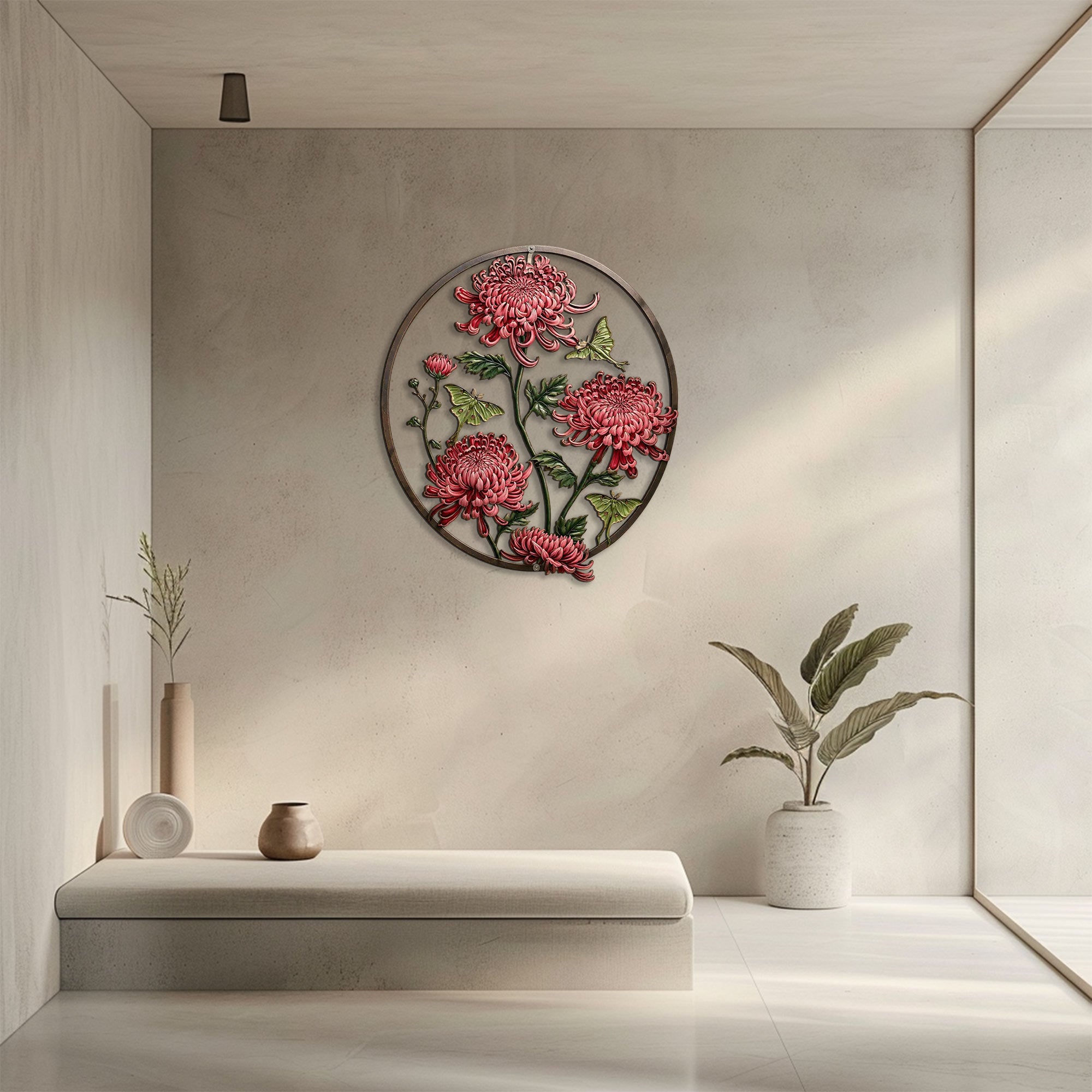 Chrysanthemum butterfly metal wall art floral botanical aluminum wall decor 3