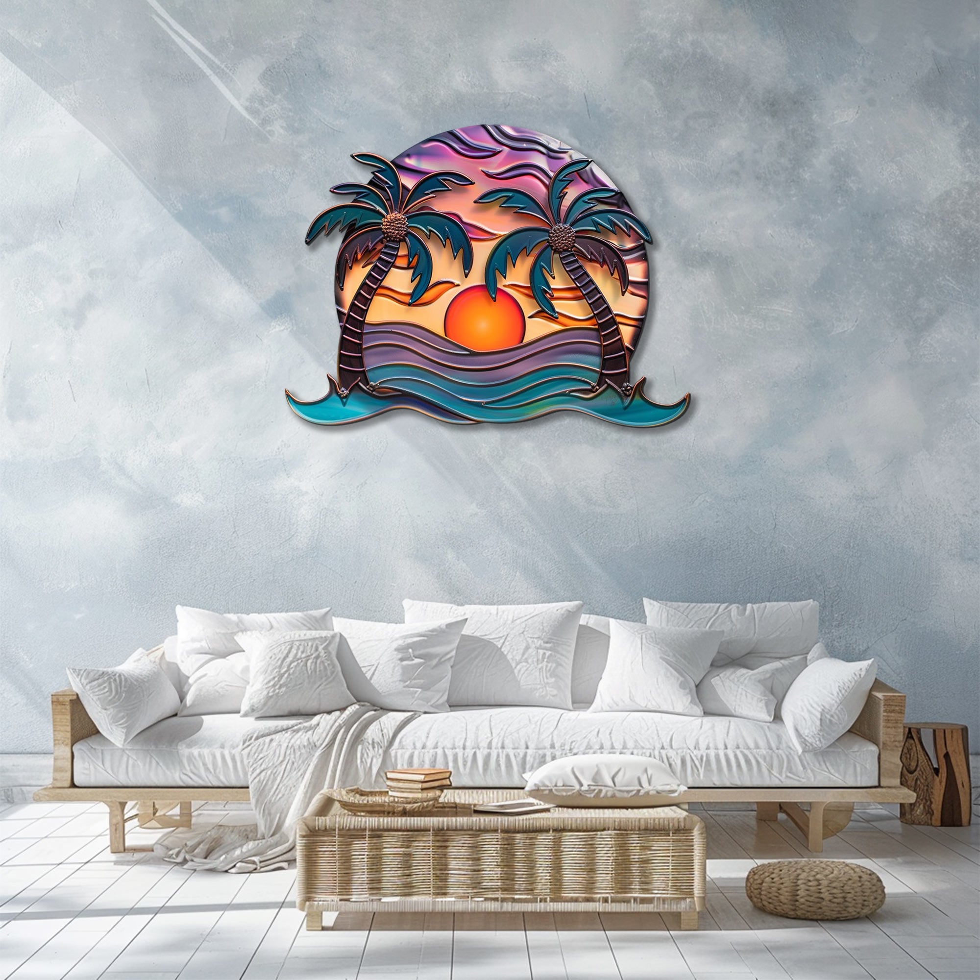 Tropical palm sunset metal wall art coastal beach decor 3