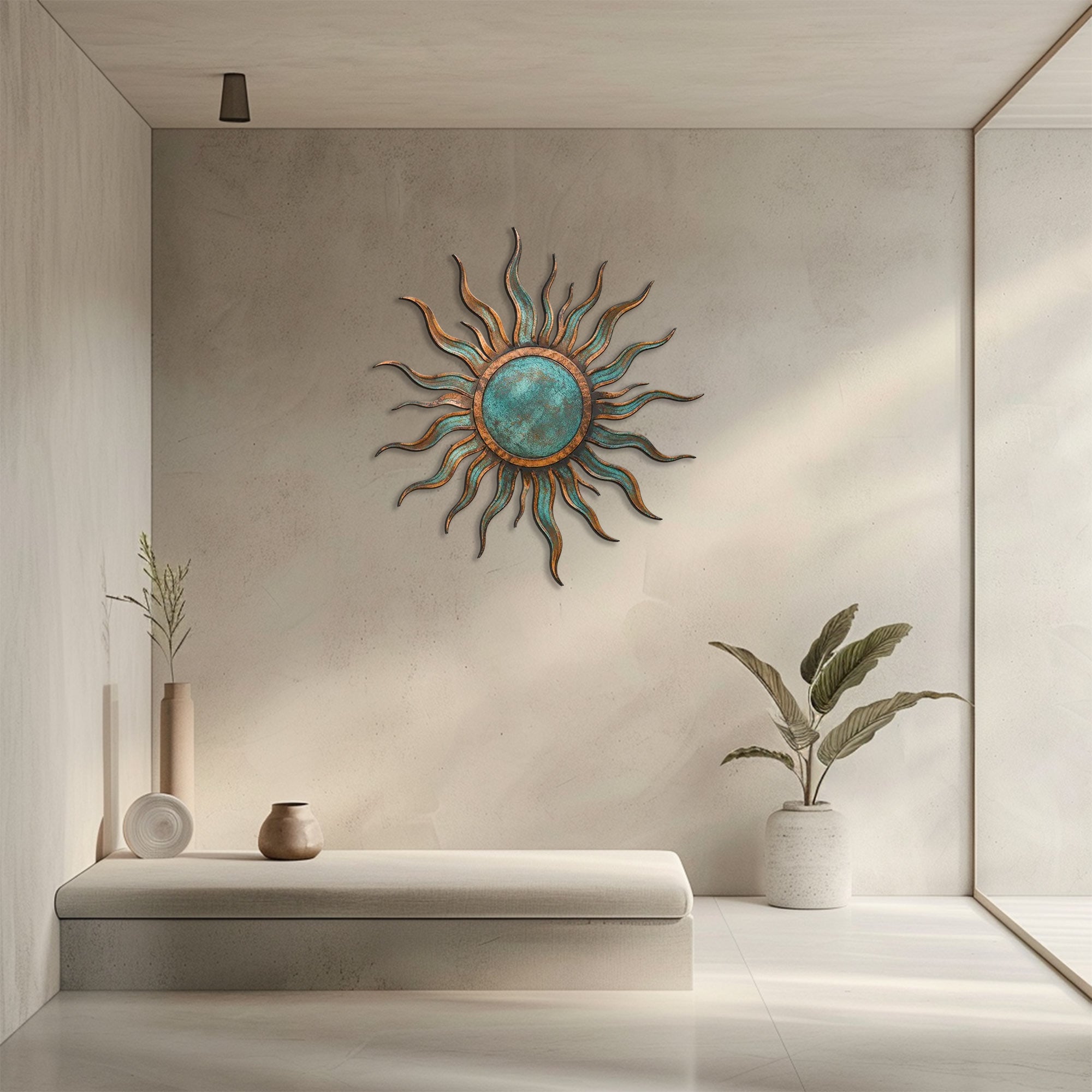 Turquoise sun metal wall art rustic southwestern outdoor wall decor 4