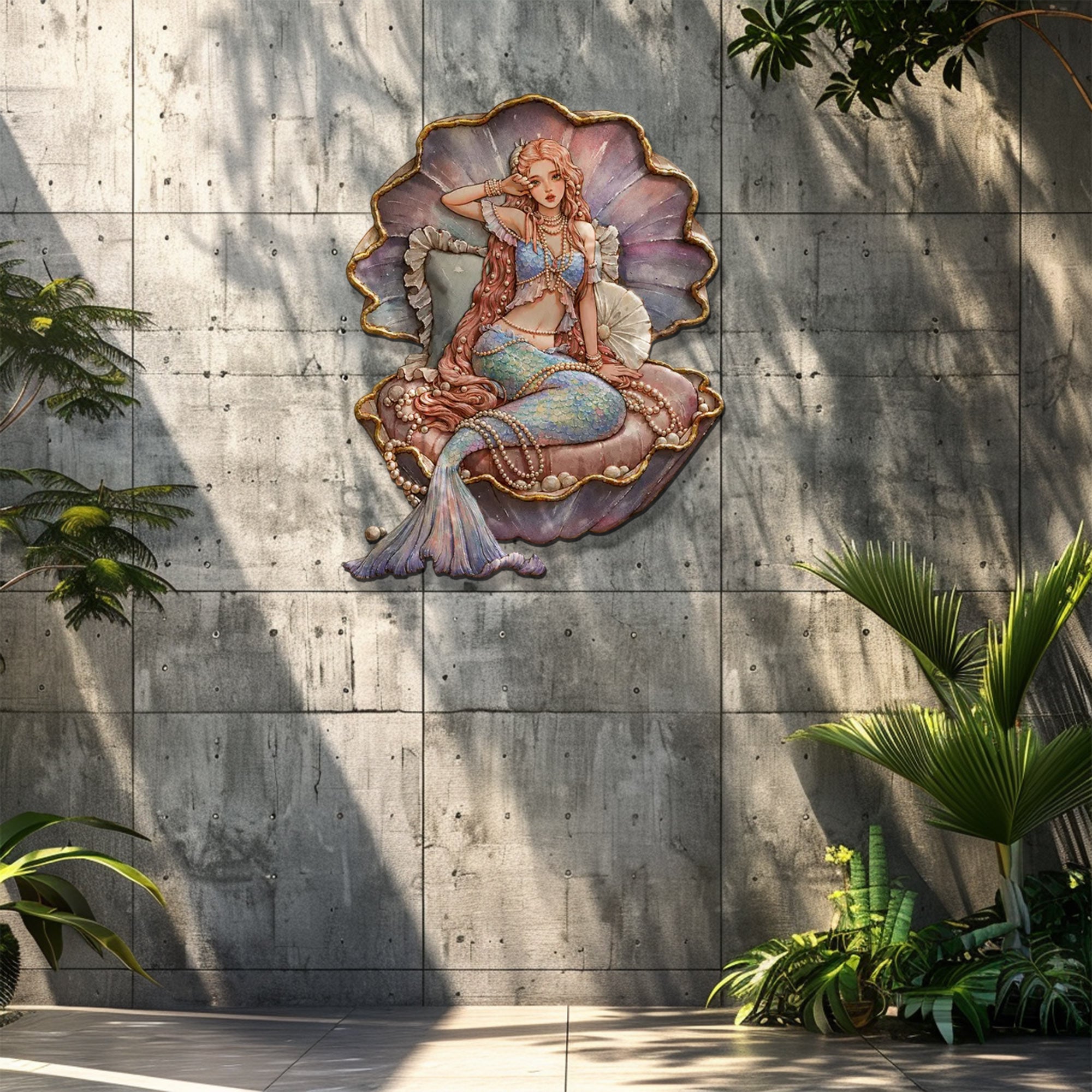 Mermaid Pearl Seashell UV printed aluminum metal wall art for ocean bedroom nursery and beach house decor 5