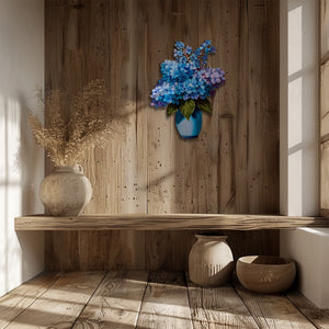 Blue hydrangea bouquet metal wall art with floral vase arrangement 4