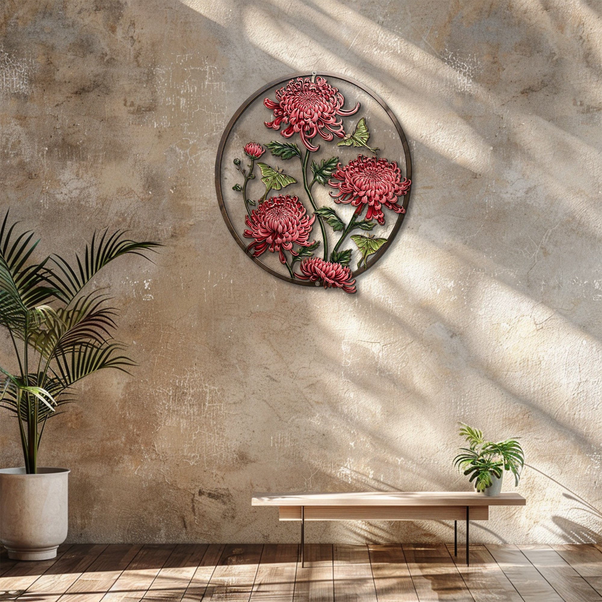 Chrysanthemum butterfly metal wall art floral botanical aluminum wall decor 4