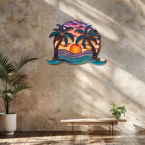 Tropical palm sunset metal wall art coastal beach decor 4