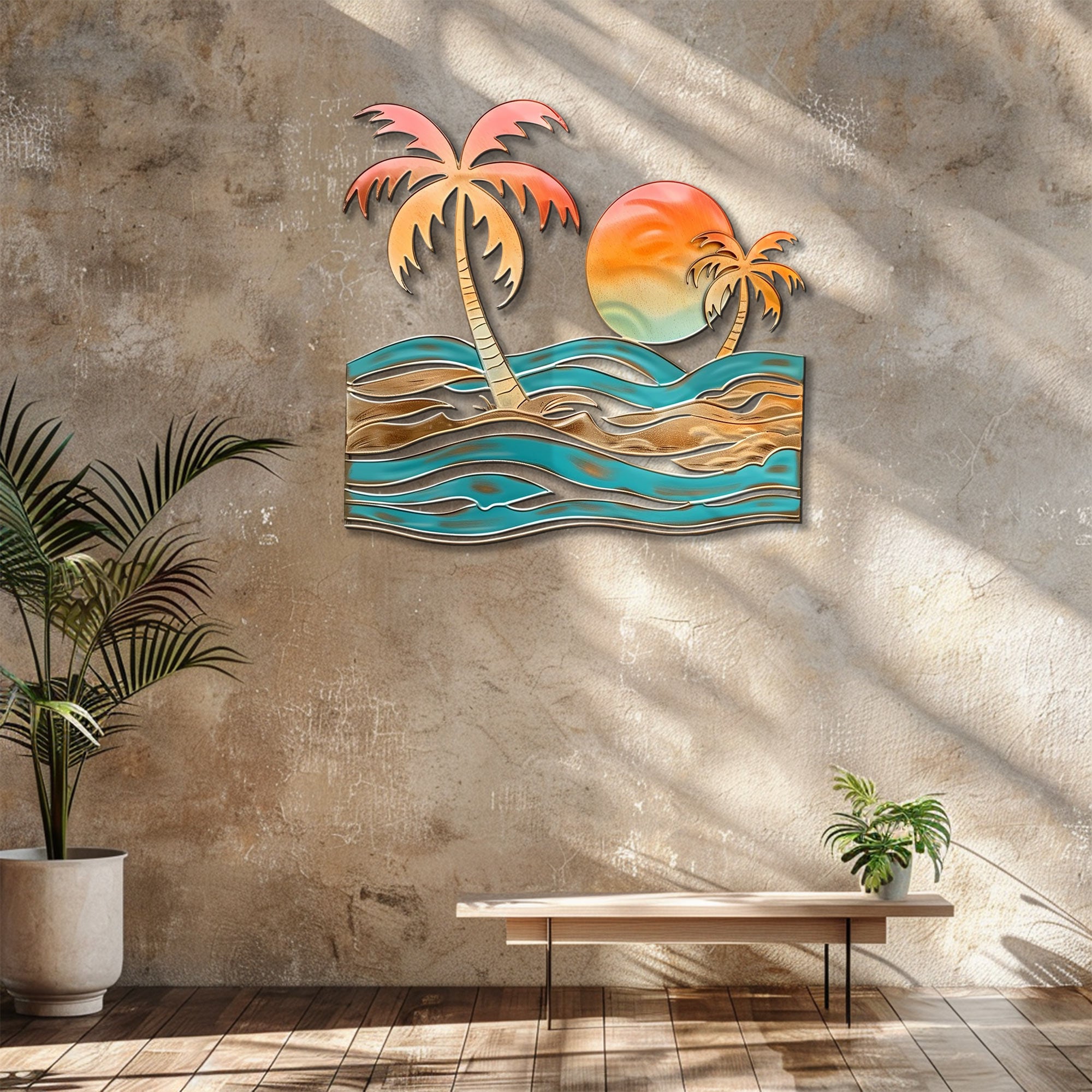 Tropical palm beach metal wall art coastal ocean decor 4