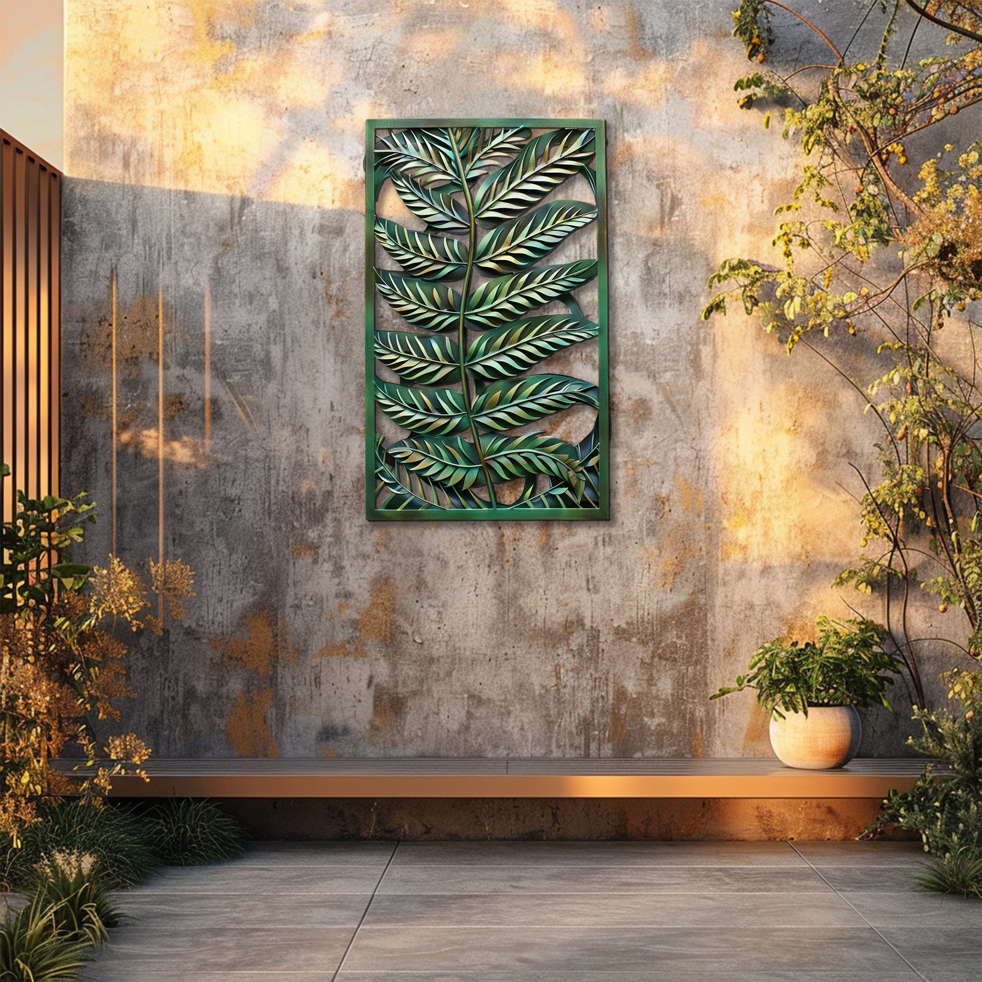 Tropical fern leaf metal wall art botanical greenery decor 4