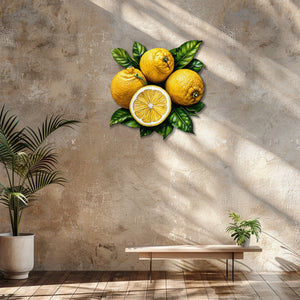 Rustic lemon aluminum wall decor with textured citrus artwork for farmhouse dining room styling 4