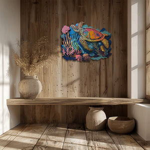 Sea turtle coral ocean metal wall art coastal decor 4