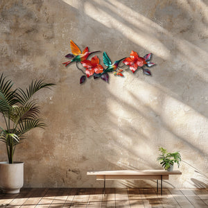 Hummingbird Hibiscus UV printed aluminum metal wall art for tropical living room and patio decor 6