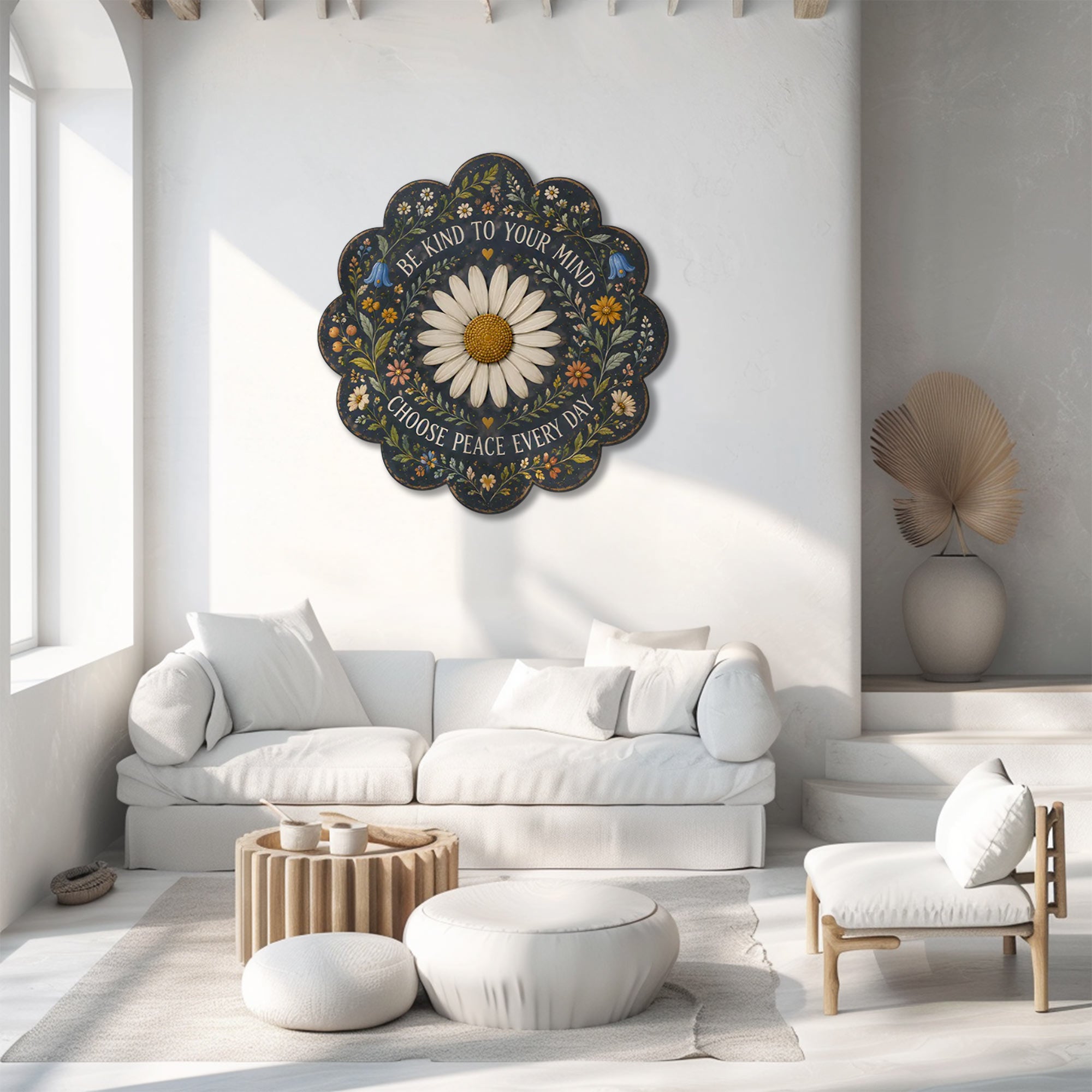 Be Kind Daisy Peace UV printed aluminum metal wall art for dark floral living room bedroom and patio decor 5