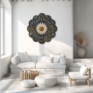 Be Kind Daisy Peace UV printed aluminum metal wall art for dark floral living room bedroom and patio decor 5