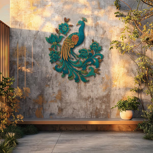 Peacock Floral UV printed aluminum metal wall art for botanical patio garden and living room decor 5