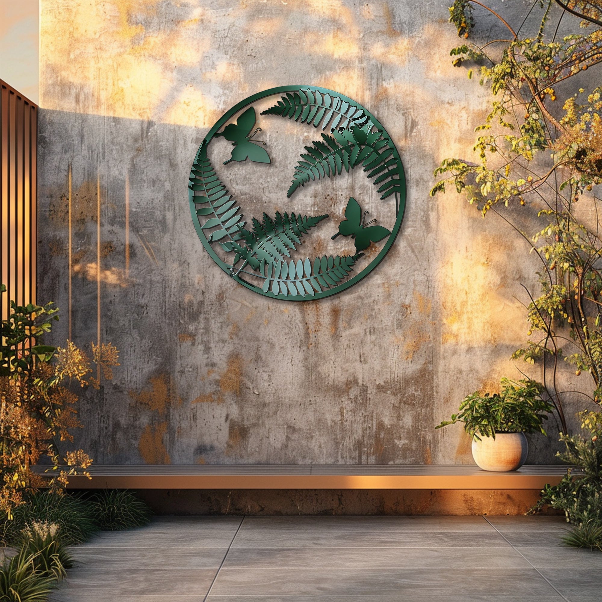 Fern butterfly metal wall art botanical garden decor 4