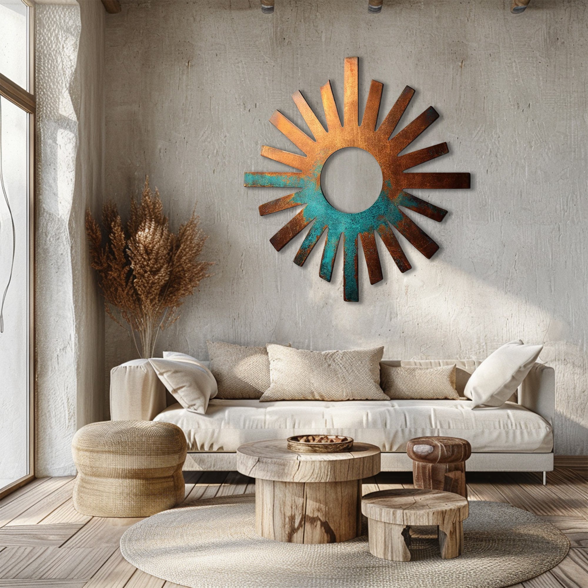 Rustic sunburst ring metal wall art southwestern outdoor decor 4