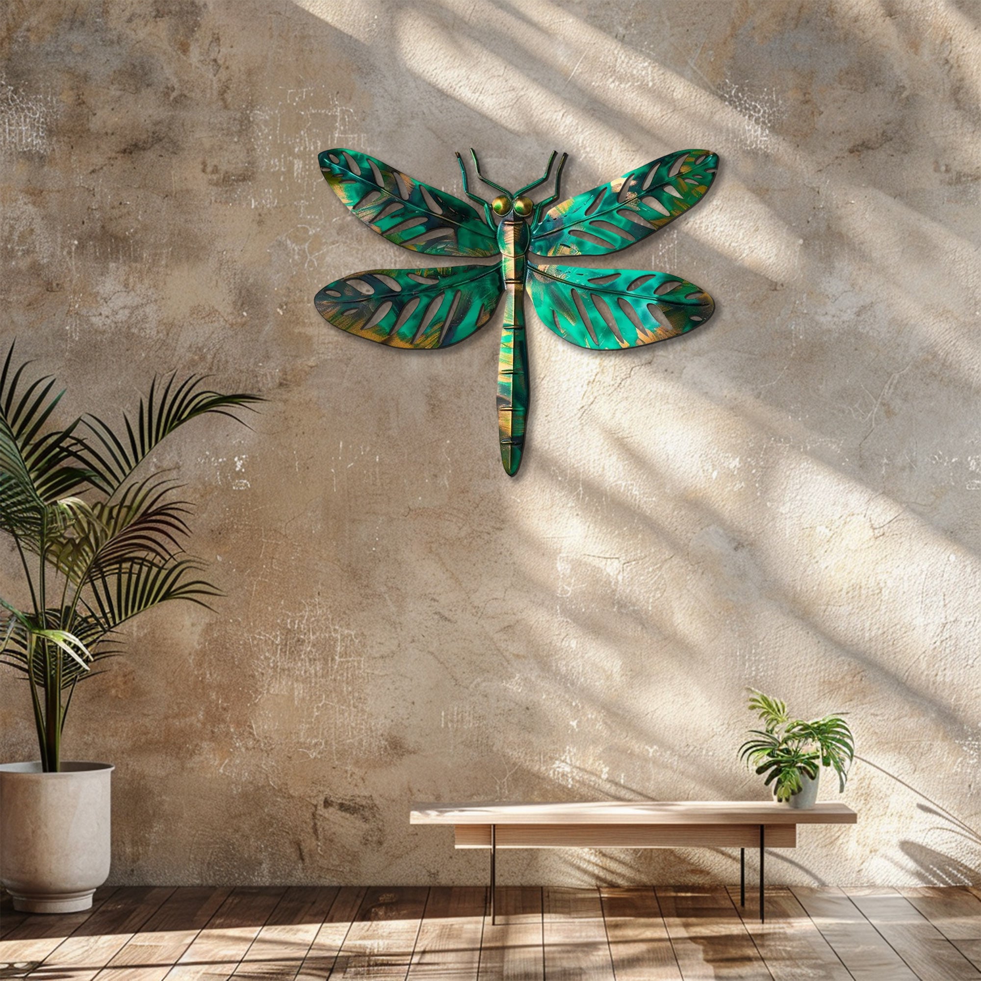 Tropical dragonfly metal wall art with botanical wings aluminum wall decor 4